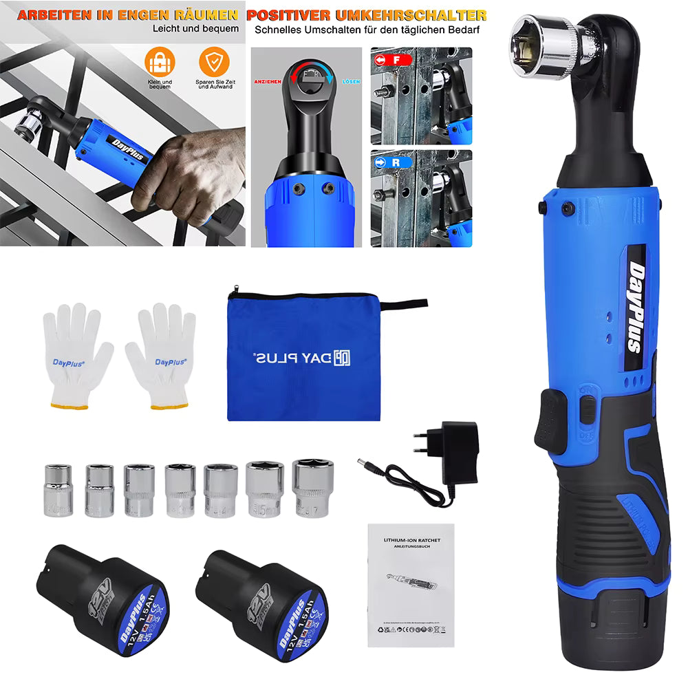 Cordless Ratchet Wrench Set,3/8"300 RPM 12V Power Electric Ratchet Driver with 7 Sockets