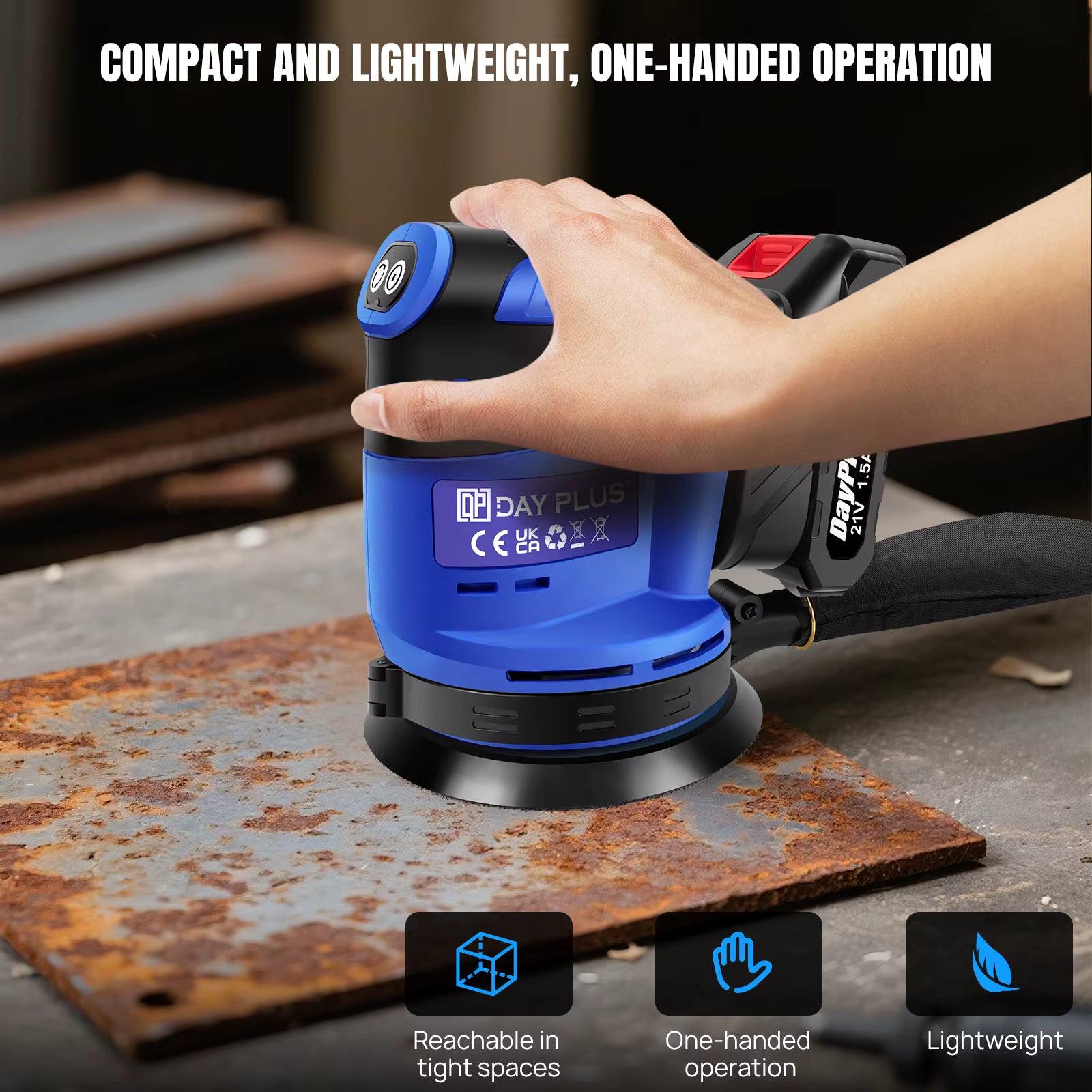 21V Cordless Orbital Sander with 1X 1.5Ah Battery & Charger,3-Speed Control